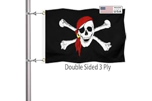 DUCUH Pirate Boat Flag 12x18 Inch Double Sided 3 Ply-Jolly Roger Boat Flag Made in USA Vivid Color Clear Pattern Reinforcement Sewing Durable Polyester with 2 Brass Grommets for Boat Yacht Motorcycle