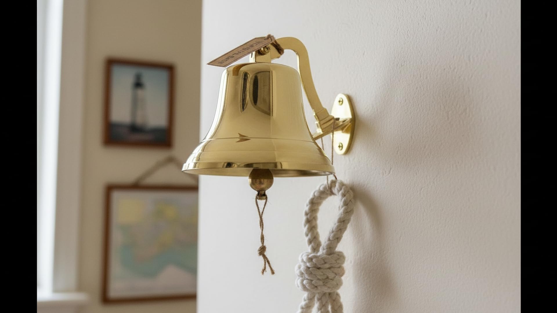 Premium Solid Brass Wall Bell with Rope Pull – Vintage Nautical Hanging Bell, Clear Sound Door Bell for Home, Office, Temple