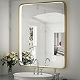 FTOTI 30x36 Inch LED Bathroom Mirror with Lights,Gold Metal Frame Lighted Vanity Mirror, Anti Fog Design&Dimmable&Touch Switch,Large Wall Mounted Mirror for Bathroom Decor (Horizontal&Vertical)