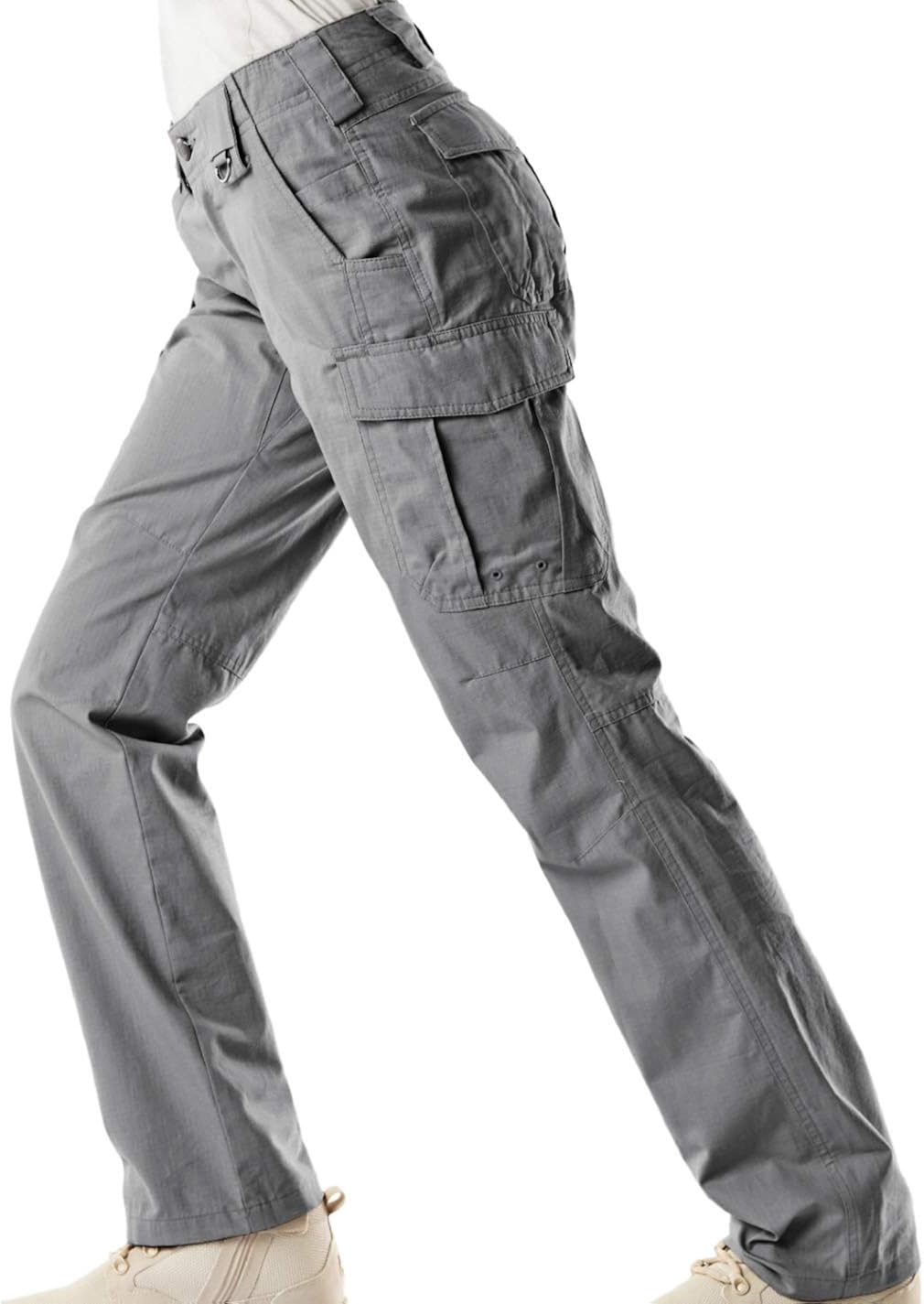 CQR Women's Flex Stretch Tactical Pants, Water Repellent Ripstop Work Pants, Elastic Waist Straight/Cargo Pants with Pockets : Clothing