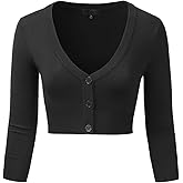 EIMIN Women's Button Down 3/4 Sleeve Cropped Bolero Cardigan Sweater (S-3XL)