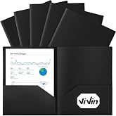 ViVin 12 Pack Plastic Folders with Pockets (Black) | Fits 8.5 x 11 Letter Size Papers, File Folders with Business Card Slot, 2 Pocket Folders for Home School and Office