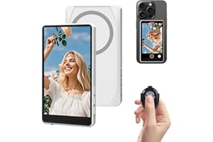 BISPRICO Vlog Selfie Monitor Screen for iPhone/Samsung, Magnetic Phone Selfie Screen with 1800mAh Battery&Bluetooth Remote, Wireless Back Camera Monitor for Live Streaming/TikTok(White)