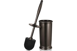 ROLEADER Toilet Bowl Brush Holder Set: Bathroom Deep Cleaning Toilet Scrubber Rim Cleaner with Caddy for Restroom Rv - Hidden Modern Elegant Toilet Clean Decorative Accessories - Bronze