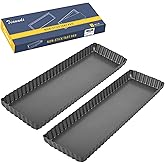Tiawudi 2 Pack Rectangular Tart Pan, Non-Stick Quiche Pan with Loose Bottom, the Fluted Edges on Your Tarts and Quiches,13 7/