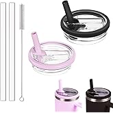 Tianhengyi 30 OZ Tumbler Lid Replacement Compatible with Stanley Quencher, 2 Pack Spill Proof Flip Straw Lids, Leakproof Top Cover Compatible for Stanley Cup Accessories, Black+Purple