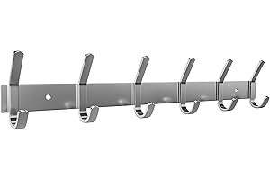 SAYONEYES Coat Rack Wall Mount – Brushed Nickel 17 Inch Stainless Steel Hook Rail with 6 Heavy Duty Double Coat Hooks – Wall Mounted Coat Hanger for Entryway, Bathroom, Bedroom, Towel, Hat Organizer
