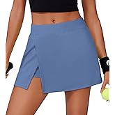 PINSPARK Womens Tennis Skirt High Waisted Mini Skirts with 2 Pockets Side Slit Athletic Golf Skorts for Workout Pickleball