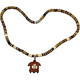 Zero Gravity Hawaii Turtle Light Brown Coconut Shell Koa Wood Pendant Coconut Bead Necklace 18 Inches
