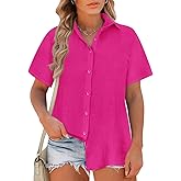 RITERA Womens Plus Size Tops Button Down Roll-Up Cuffed Short Sleeve Casual Shirts Collared Summer Lightweight Blouse XL-5XL