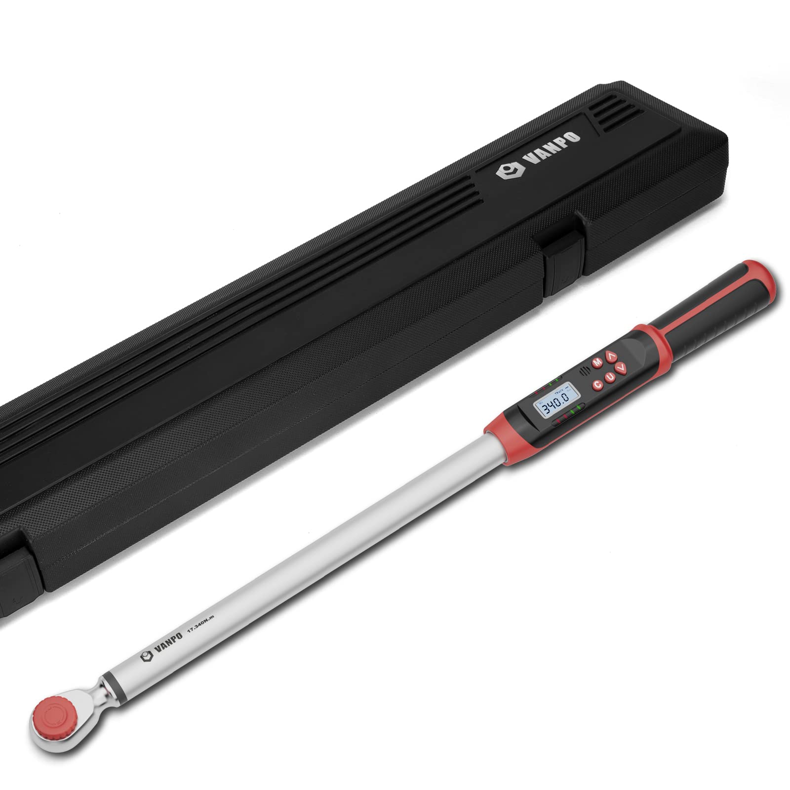 VANPO Digital Torque Wrench 1/2 Inch Car & Motorcycle, 17-340 Nm Torque Wrench Set with Preset Memory, Buzzer and LED Display, ± 2% Error Accuracy