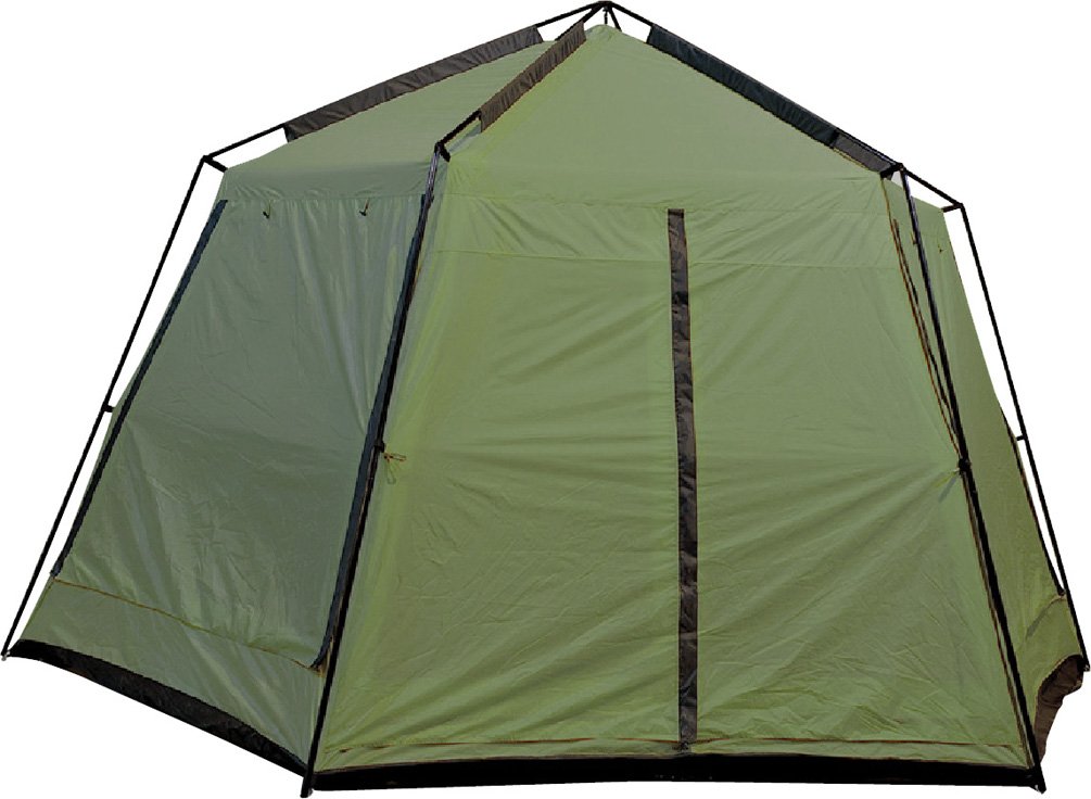Dining Tent With Rain Flaps & Two People Setting Up The Coleman