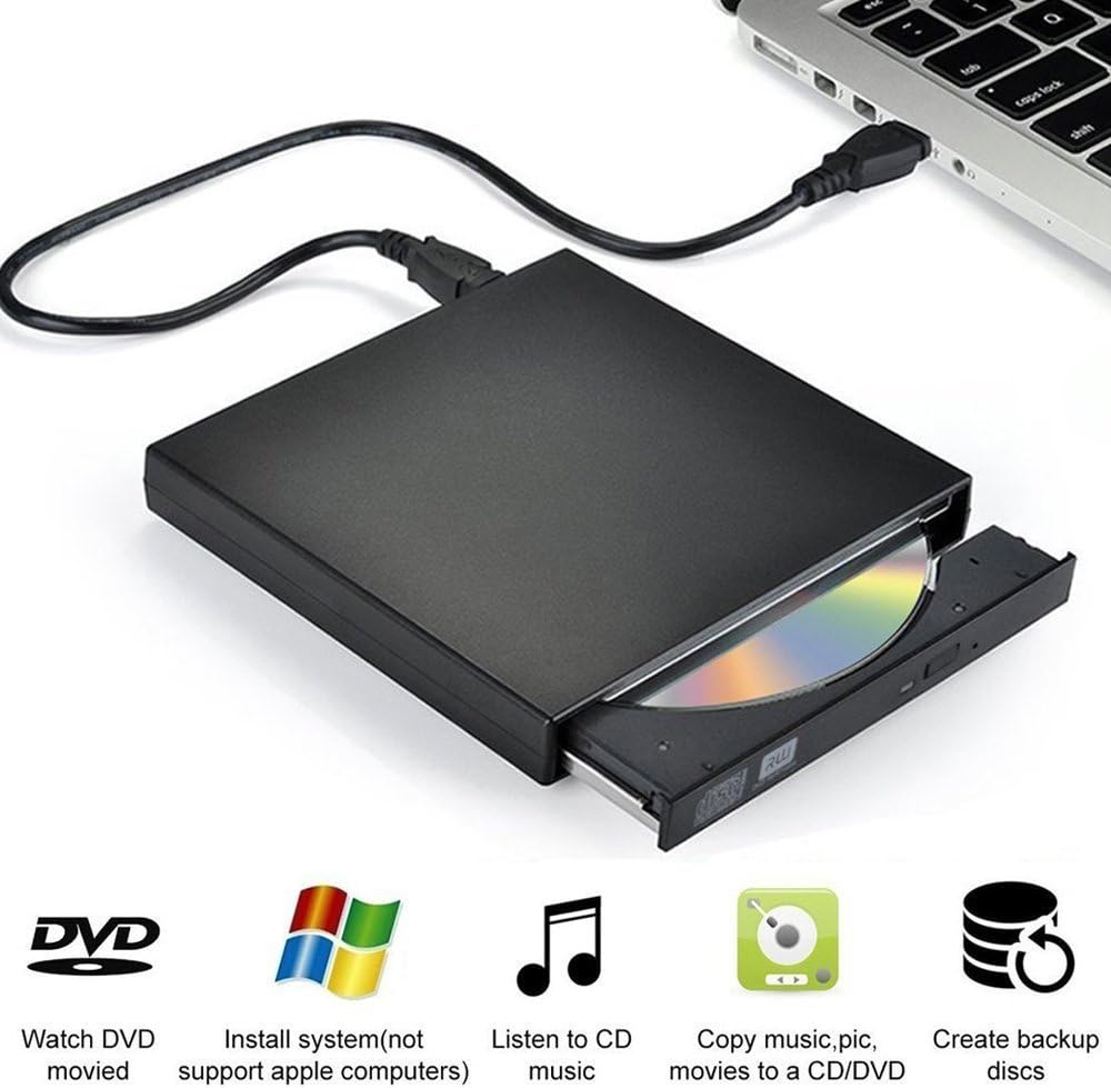 Yododo Upgarded External CD Drive, Protable External CD/DVD Reader Drive CD Burner Player Writer for Laptop Notebook PC Desktop Computer Windows 7,8 XP, Vista.(Black )