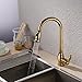 KES Brass Bar Sink Faucet with Pull Down Sprayer Head Modern Single Tall Large Commercial Pullout Kitchen Faucet Sprayer Pulldown High Arc Gooseneck Polished Gold Finish, L6933-4