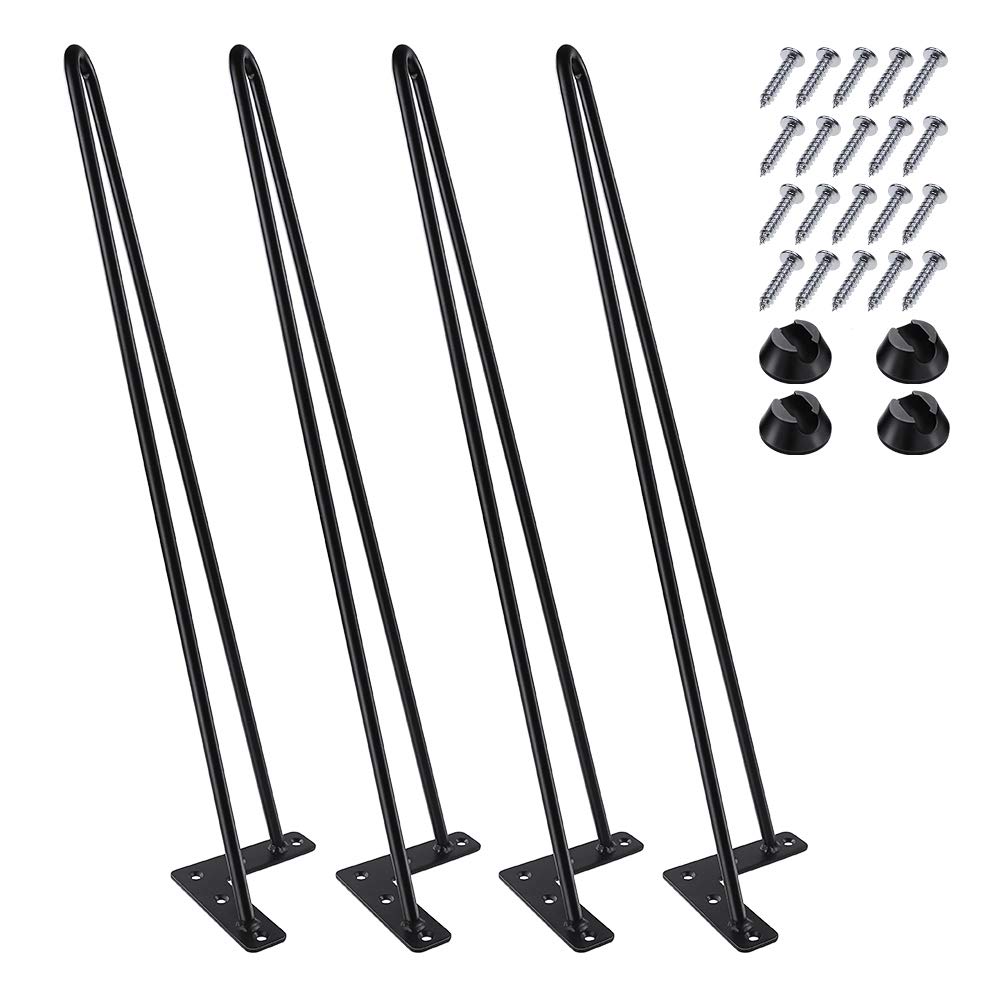 MSOBAIW 22 Inch Hairpin Legs, Heavy Duty Metal Table Legs for Coffee Table, Chair, Bench, Desk, Nightstand, 3/8" Dia Satin Black Two-Rod Iron Wire Legs for DIY Furniture