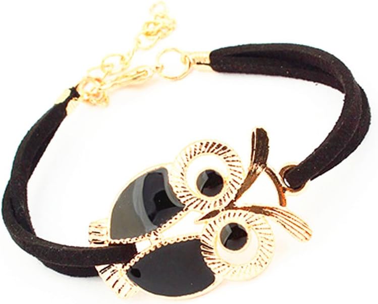 CAETLE ®Vintage Bracelet Owl Leather Rope Infinite Bangle Black