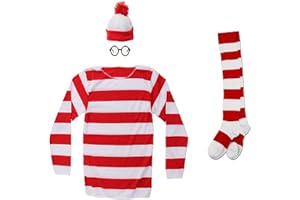 MGDRU Red&White Stripes Cosplay Costume,Halloween Costumes,Funny Sweatshirt Outfit Glasses Suits…