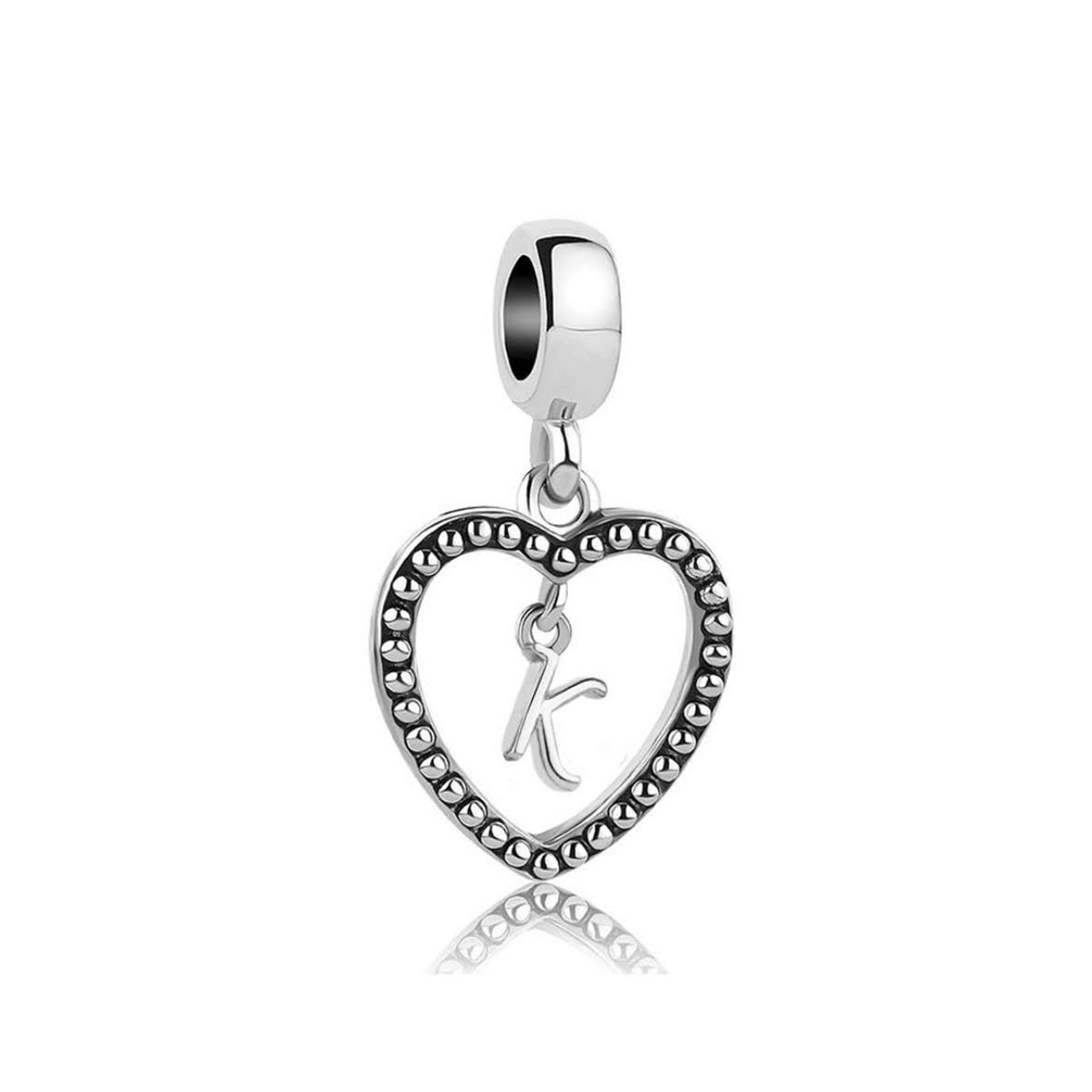 Initial Letter K Love Heart Dangle Charm fits Pandora Charms Bracelets Name Birthday Jewellery Gift for Daughter Women Sister Family Granddaughter Christmas