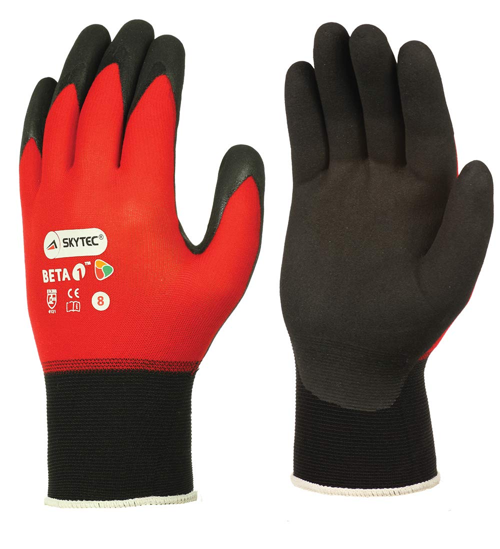 Skytec Beta 1 Red Nitrile Ultra Thin Super Light Work Wear Safety Gloves 1 Pair (Medium)