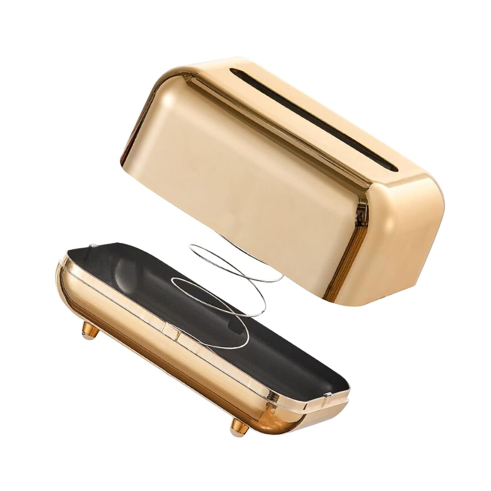 Tissue Storage Box, Electroplated Magnetic Retro Storage Box, Rectangular Tissue Box, Built in Spring Facial Tissue Dispenser Box for Home(Champagne Gold)