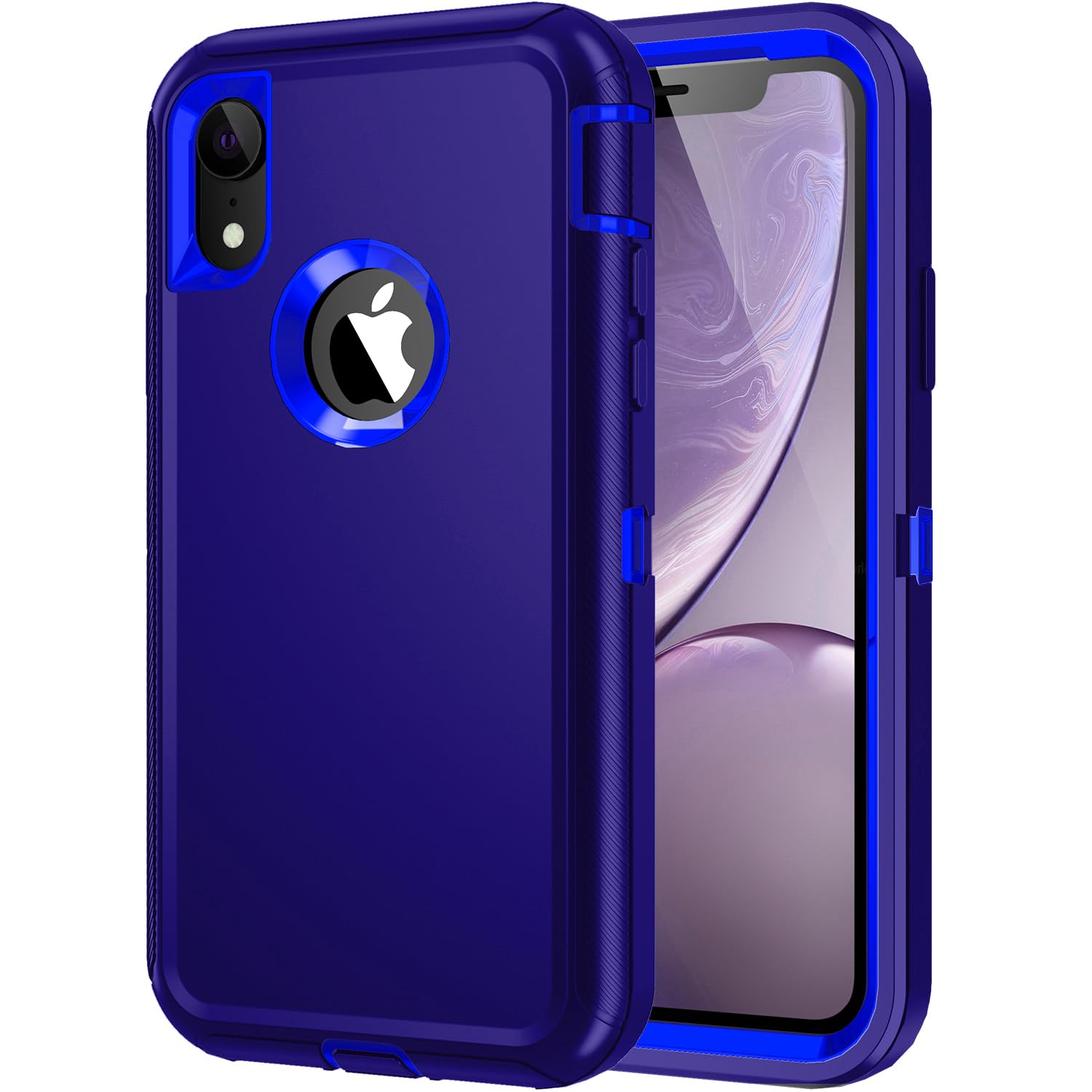Mieziba for iPhone XR Case, Heavy Duty Shockproof Dust/Drop Proof 3 Layer Full Body Protection Rugged Cover Case for Apple iPhone XR 6.1",Dark Blue