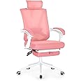 Misolant Ergonomic Office Chair with Footrest, Ergonomic Desk Chair with Adjustable 2D Lumbar Support, High Back Computer Chair with Adjustable Headrest, Comfortable Executive Office Chair Pink