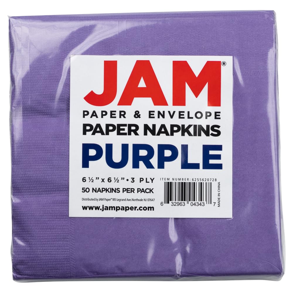 JAM PAPER Medium Lunch Napkins - 6 1/2 x 6 1/2 - Purple - 40/Pack