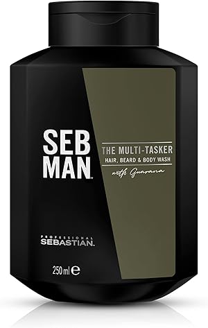 SEB MAN THE MULTITASKER – 3-in-1 Shampoo, Bartshampoo & Duschgel – für alle Haartypen – mit Guarana-Extrakt und anregendem Duft von Bergamotte und rosa Pfeffer – 250 ml