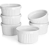 Sweese 501.001 Porcelain Souffle Dishes, Ramekins - 8 Ounce for Souffle, Creme Brulee and Ice Cream - Set of 6, White
