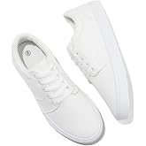 BENPAO Men's White Casual Tennis Shoes Black Canvas Sneakers | Low Top Business,Soft Breathable Tennis,Fashion Lace up,Comfortable No Slip Walking