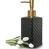 Gold Soap Dispenser for Bathroom,Black Square Lotion Dispenser, Refillable Countertop Ceramic Hand Soap Dispenser,Dish Soap Dispenser for Kitchen 350ml(Black Square Bottle)