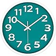 AROMUSTIME 12 Inch Modern Wall Clock Silent Non-Ticking Battery Operated 3D Numbers Bright Color Dial Face Wall Clock for Home/Office Decor,Cyan