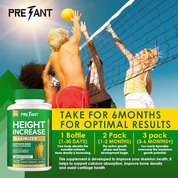PRETANT-GROWTH CAPSULES TO GROW TALLER – HEIGHT INCREASE MAXIMIZER WITH CALCIUM FOR BONE STRENGTH -NATURAL GET TALLER SUPPLEMENT