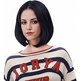 NJJYXH 14 Inches Black Lace Front Wigs for Women Short Straight Bob Wig with Middle Part Synthetic Hair for Cosplay or Daily Use