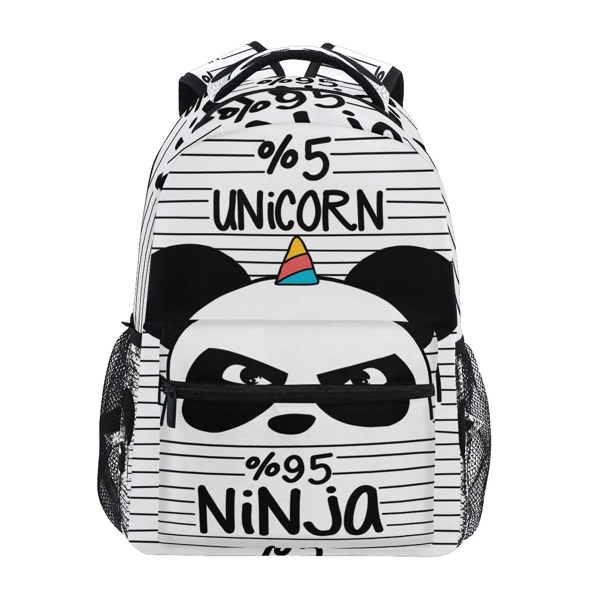 ALAZA Cute Unicorn Panda Ninja On Stripe Backpacks for School Bookbags for Kids Teen Toddler Fashion Daypack Rucksack Travel Laptop Bag โ image 1
