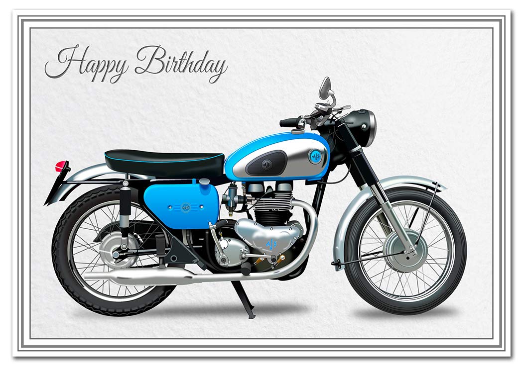 Felicitas Stunning Birthday Card - Classic AJS Motorbike - Unusual Unique Biker Design - Exclusive Vector Artwork - Iconic British motorcycle - Modern realistic digital art - Special cards
