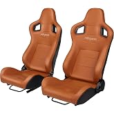 PEXMOR 2 Pcs Reclinable Universal Racing Bucket Seats w/Dual Slider, PU &amp; Carbon Leather Adjustable Race Seats for Cars, Driver and Passenger Side, 21.5" W X 21.5" D X 38"H