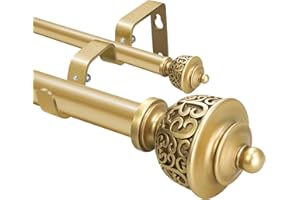 BHSRODS 1 Inch Gold Double Curtain Rod with Vintage-style Ball Finials-Tension Curtain Rods 84-120 Inchs for Bedroom&Home Decor