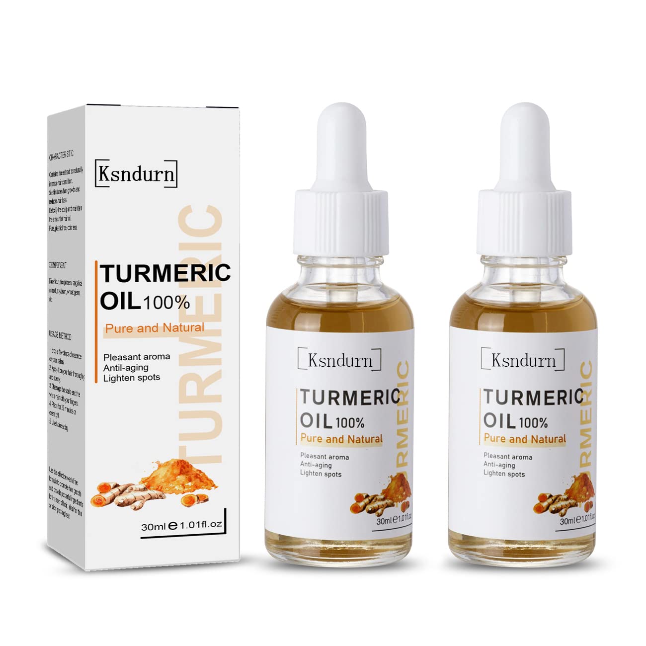 Turmeric Serum Dark Spot Removal, 2Pcs Ksndurn Turmeric Face Serums Oil, Turmeric Dark Spot Corrector Serum for Face & Body, Heals Scars, Moisturizing, Skin Brightening Serum for Dark Spots — image 1