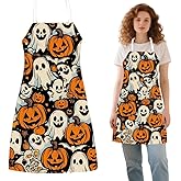 XVYLFZNP Halloween Funny Apron For Men Women Fall Apron For Cooking Kitchen Pumpkin Ghost Spider Wed Skull Head Print Apron For Halloween Grilling Cooking Painting Garden