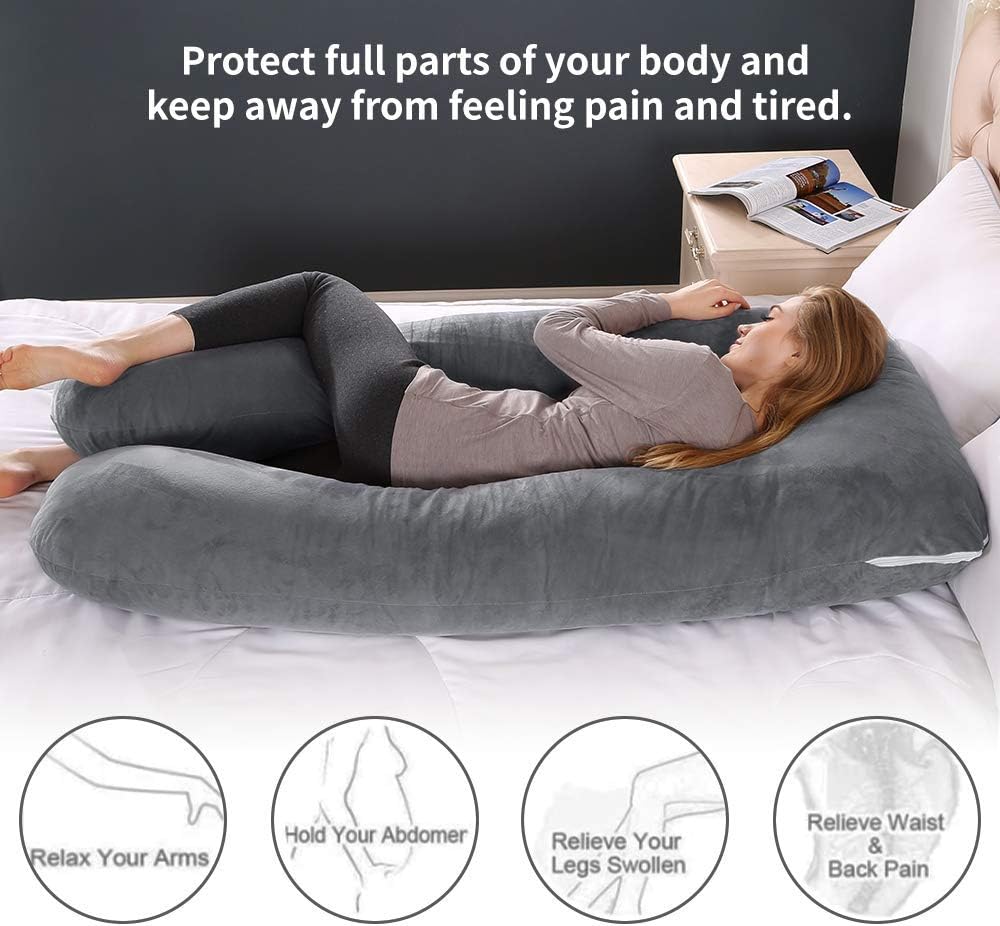 Wndy's Dream Pregnancy Pillow U Shape, Full Body Pillow Maternity Pillow with 2 Removable Velour Covers, 55inch, Support for Back, Hips, Legs, Belly (Grey): Kitchen & Dining