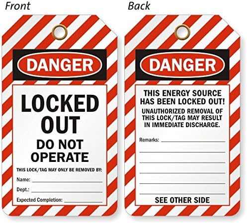 Locked Out Do Not Operate (This, Vinyl 15 mil Plastic, Eyelet Tag, 10 Tags / Pack, 5.875" x 3.375"