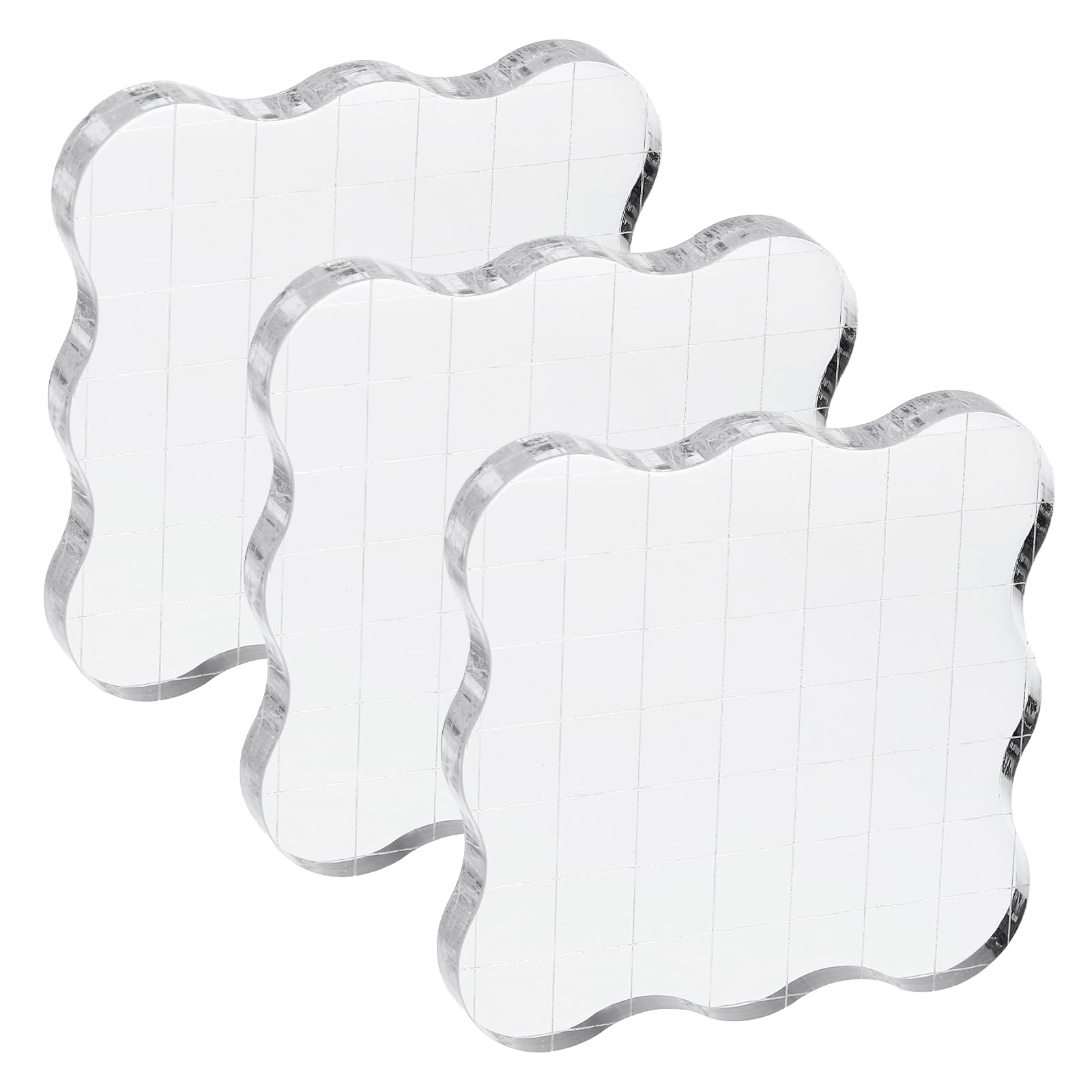 PATIKIL Acrylic Stamp Block, 3 Pack Stamping Block Wavy Shape with Lines Decorative Mounting Blocks Set for Scrapbooking DIY Crafts Card Making, 3x3