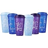 Ovveroche 6 Pcs Winter Color Changing Plastic Cups with Lids, 16 oz Reusable Hot Coffee Cups for Winter Christmas Holiday Birthday Party