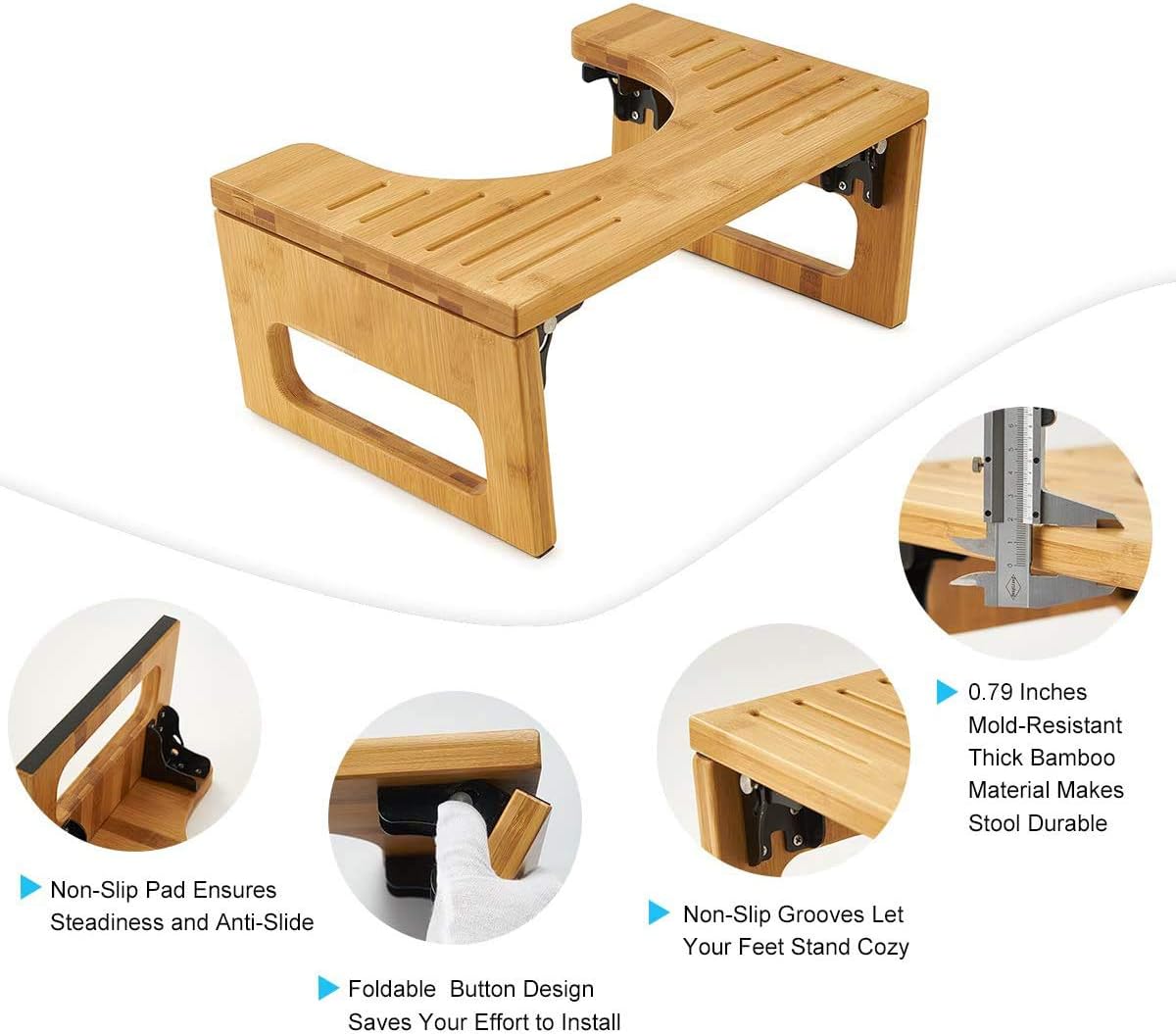 AmazerBath 7 Inch Bamboo Toilet Stool Collapsible Toilet Potty Stool for Bathroom, Men, Women -Burlywood Color: Health & Personal Care