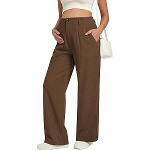BLENCOT Women's Maternity Pants Corduroy Wide Leg Pregnancy Trousers | Elastic Waist Wide Leg Maternity Pants with Pockets,Bu