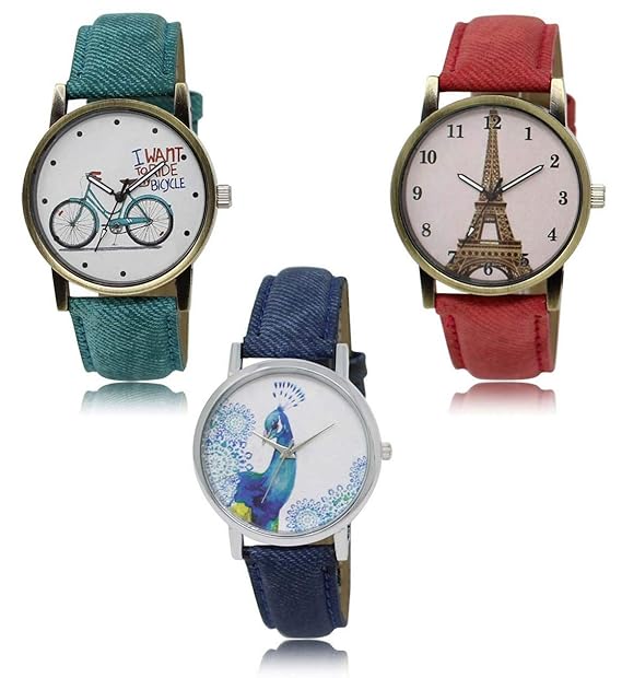 Vastrang Sarees Green Pink Blue Analogue Women's Watch Combo - Set of 3
