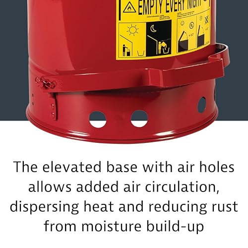 Justrite 6 Gallon Galvanized Steel Oily Waste Can – Self-Closing Lid For Safe Oil Rag Disposal, Made In USA, Red