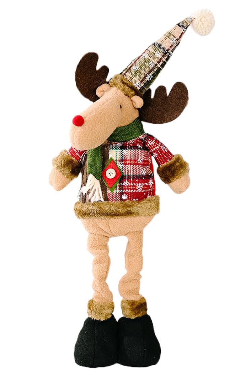 ITODA Christmas Decorations Standing Santa Claus Snowman Reindeer Long Legs Figure Toy Home Table Fireplace Decoration Ornament Party Decor Gifts with Hanging Pendant(48x18cm)
