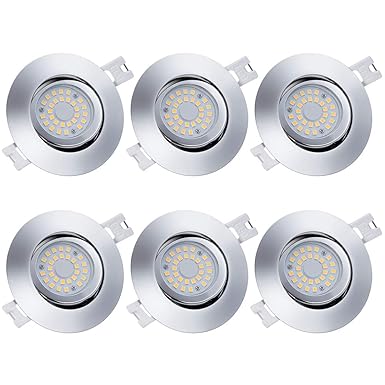 Anpro 6Stk LED Einbaustrahler Flach Dimmbar + Anschlussdose, Einbauleuchten Deckenstrahler Einbauspot 230V 5W LED-Modul 3 Bel